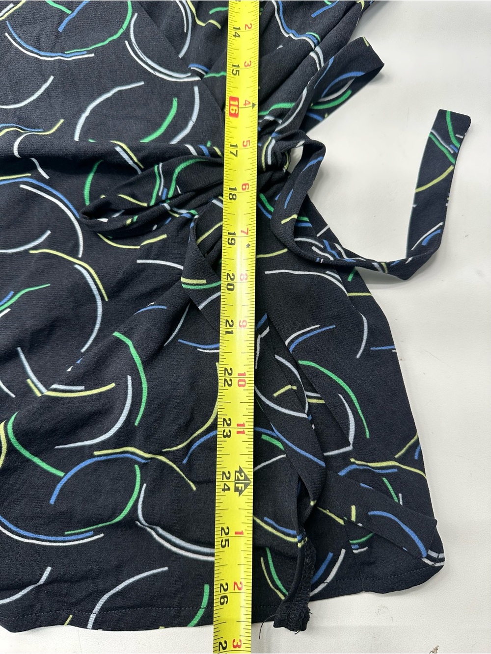 Lane Bryant‎ Black Wrap Blouse with Green and Light Blue Swirl Print - Picture 7 of 9